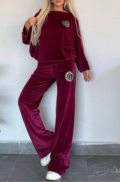 Damen Casual Velvet Loungewear-Set Weich Norvielle