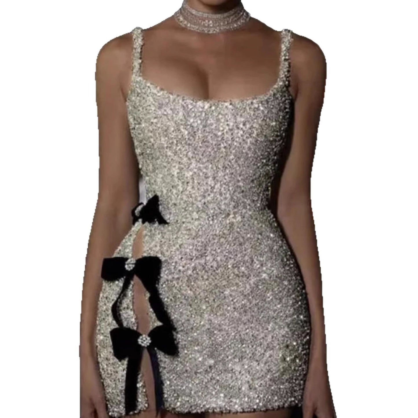 Damen Minikleid Pailletten Figurbetont