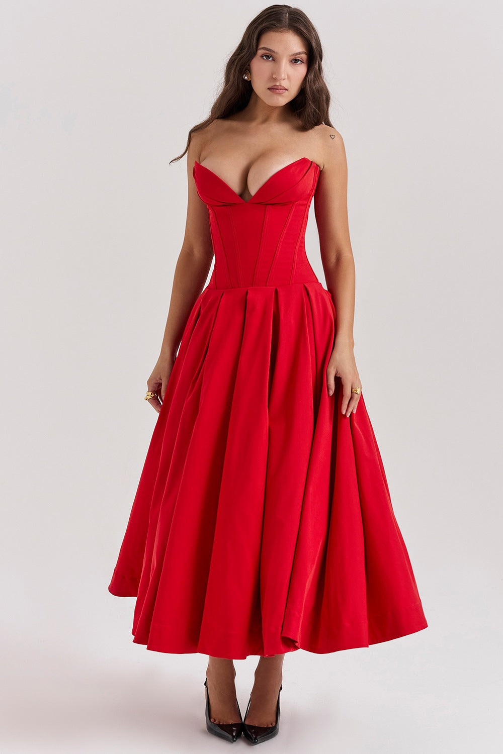 Damen Maxikleid Elegant Herz-Ausschnitt Schwingender Rock Norvielle