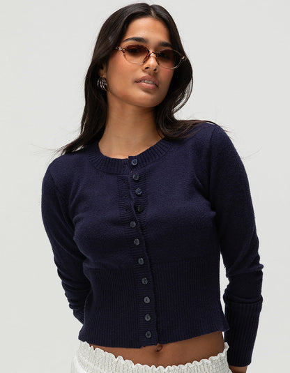Damen Strickjacke Kontrastknöpfe Norvielle