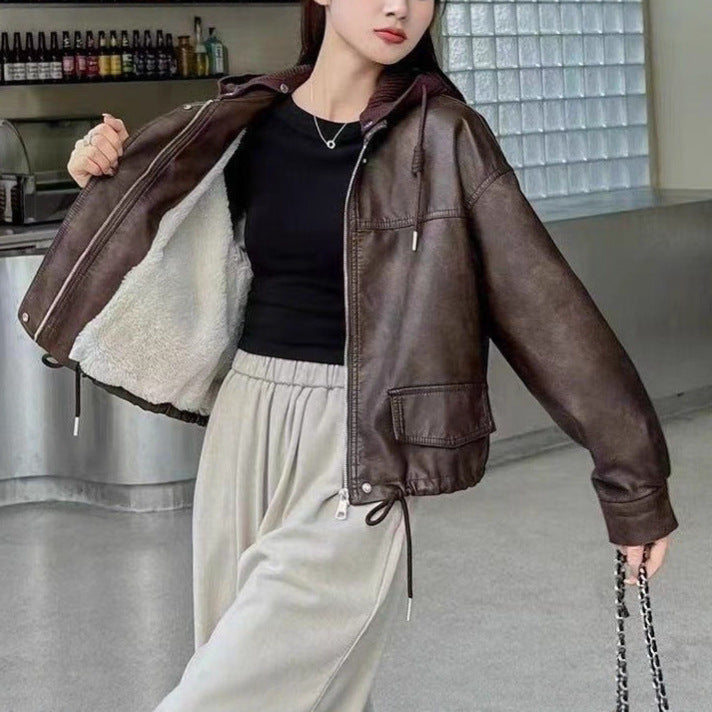 Damen Kunstlederjacke Lässig Schwarz Norvielle - Norvielle