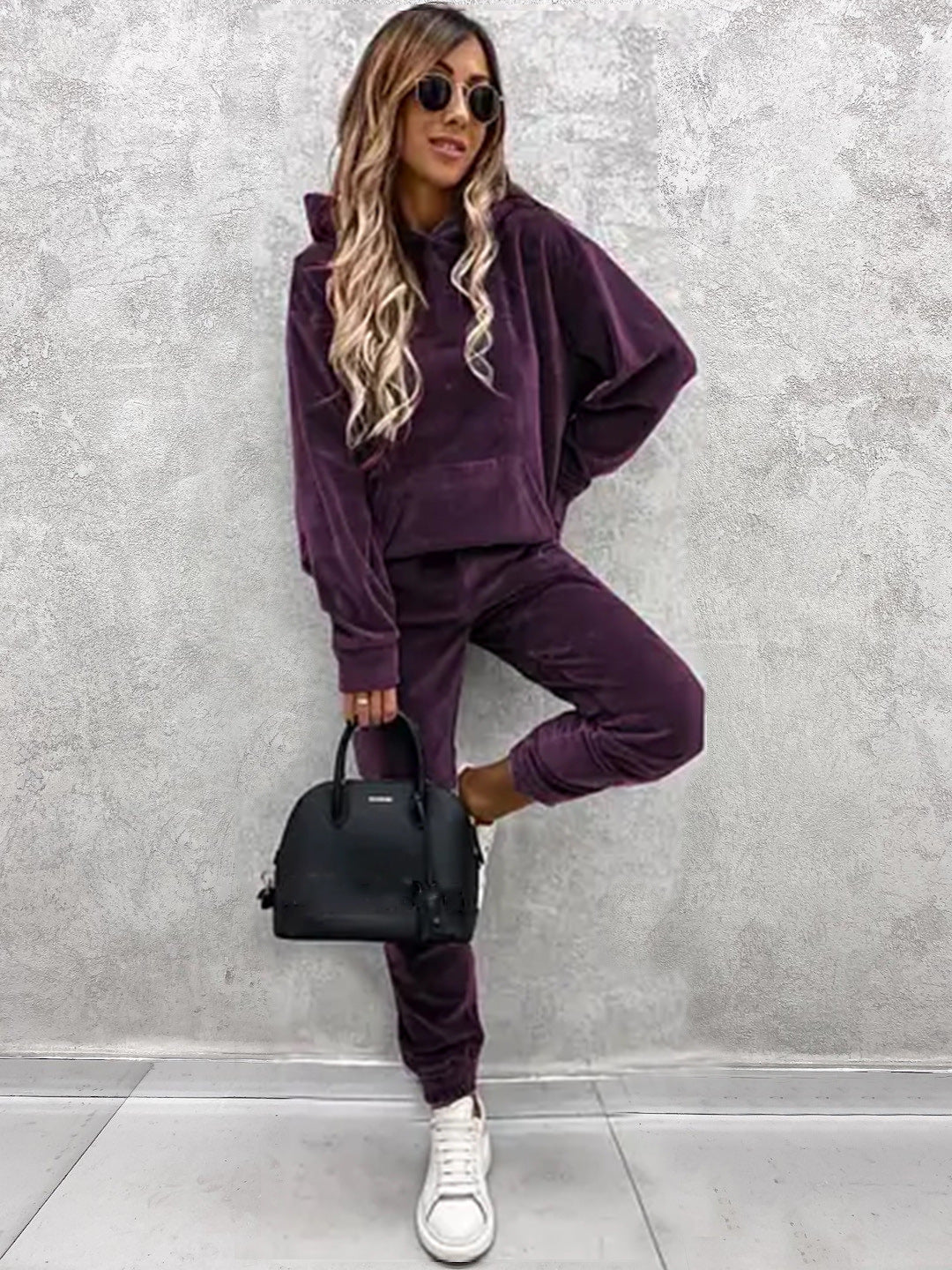 Damen Velours-Jogginganzug mit Kapuze elastisch Norvielle