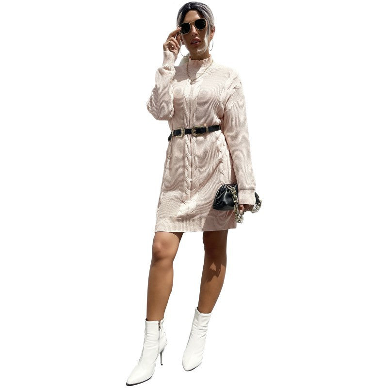 Damen Strickkleid Waffelstruktur Hochkragen Norvielle
