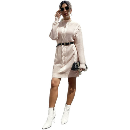 Damen Strickkleid Waffelstruktur Hochkragen Norvielle