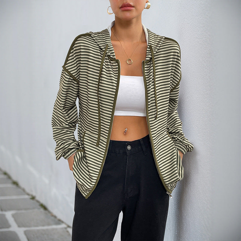 Damen Kapuzenjacke Gestreift Norvielle
