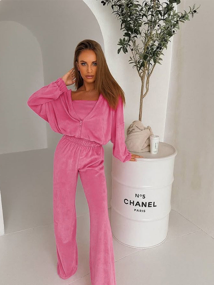 Damen Fleece-Loungewear-Set Weites Oberteil Bequeme Hose Norvielle
