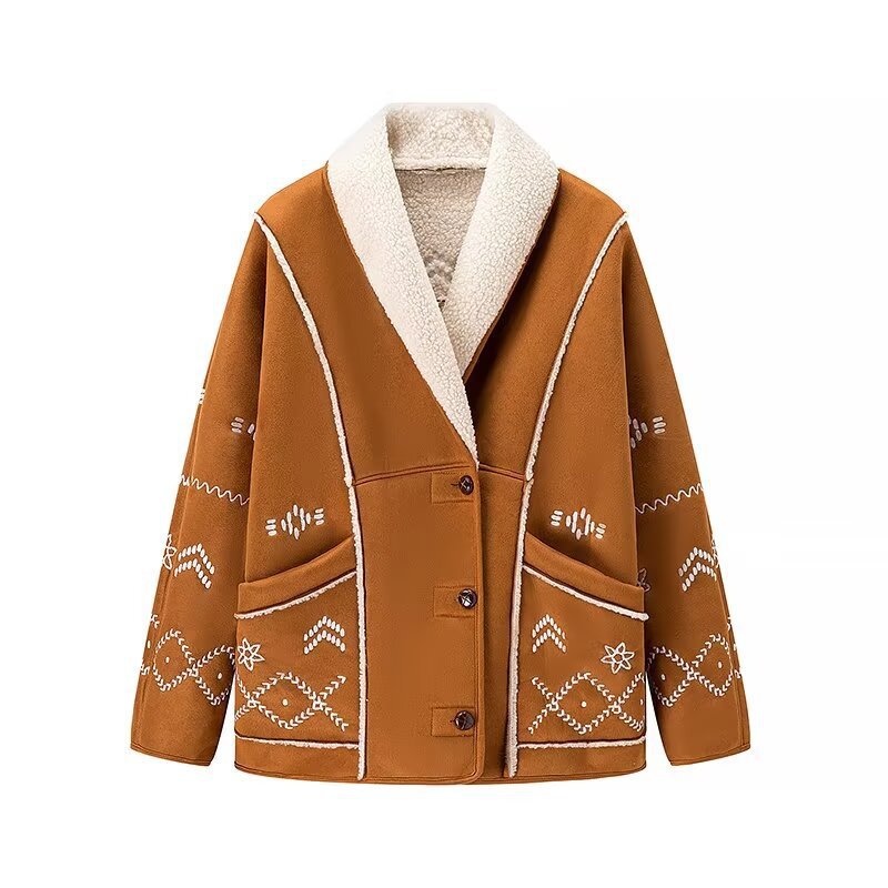 Damen Teddyjacke Warm Stickereien Norvielle - Norvielle