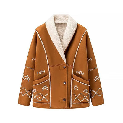 Damen Teddyjacke Warm Stickereien Norvielle - Norvielle