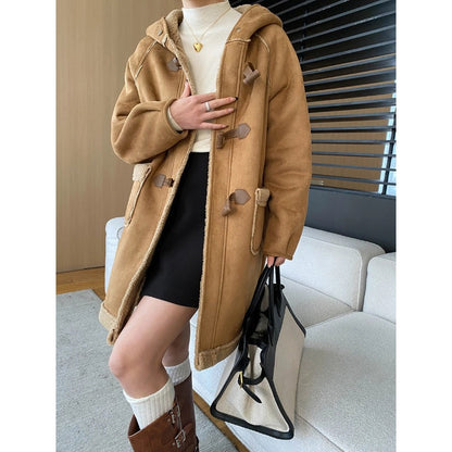 Damen Dufflecoat Strickmaterial Gemütliches Innenfutter