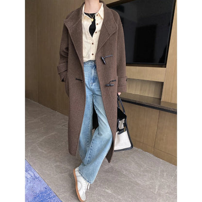 Damen Duffle-Coat Lang Weiches Material Norvielle