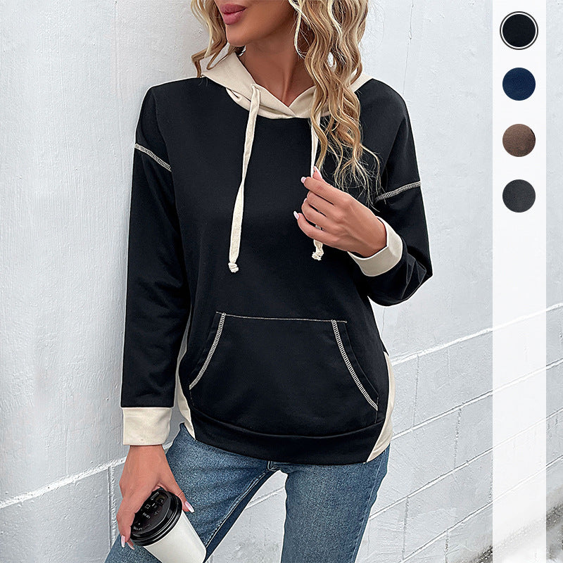 Damen Kapuzenpullover mit Taschen Kontrastärmel Norvielle - Norvielle