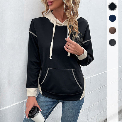 Damen Kapuzenpullover mit Taschen Kontrastärmel Norvielle - Norvielle