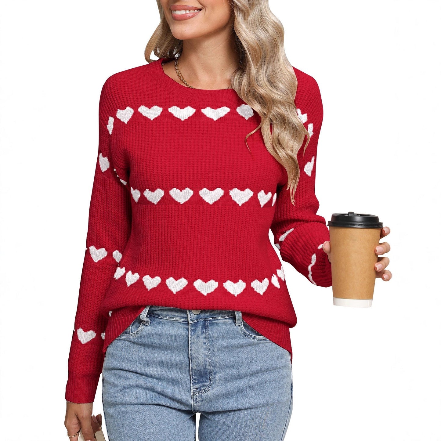 Damen Strickpullover Herzmuster - Norvielle