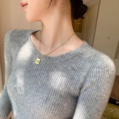 Damen Rippstrickpullover Rundhalsausschnitt Fein Norvielle