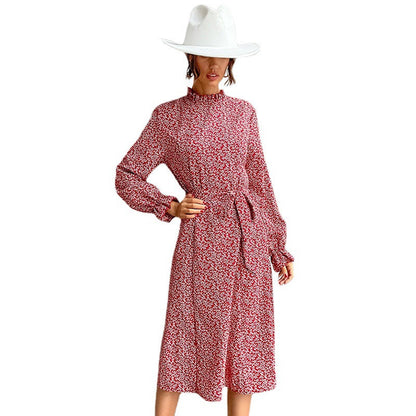 Damen Midi-Kleid Florales Design Elastischer Gürtel Norvielle