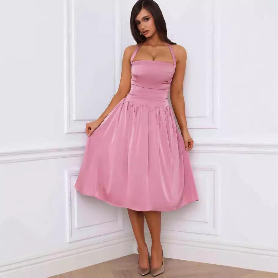 Damen Cocktailkleid Schulterfrei Volant Abschluss