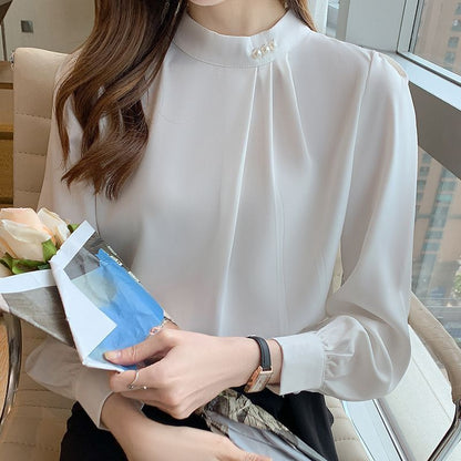 Damen Bluse Rüschendetails Schicker Kragen Norvielle