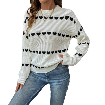 Damen Strickpullover Herzmotiv Lässiger Schnitt