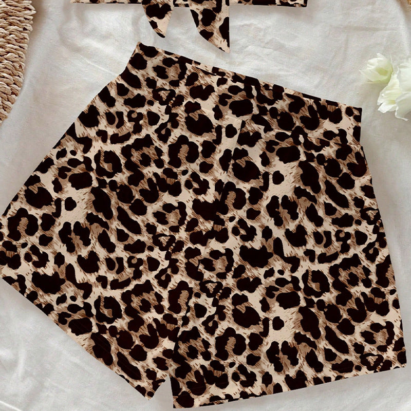 Damen Leopardenmuster Bikini-Set mit Bandeau-Oberteil und