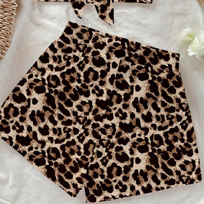 Damen Leopardenmuster Bikini-Set mit Bandeau-Oberteil und
