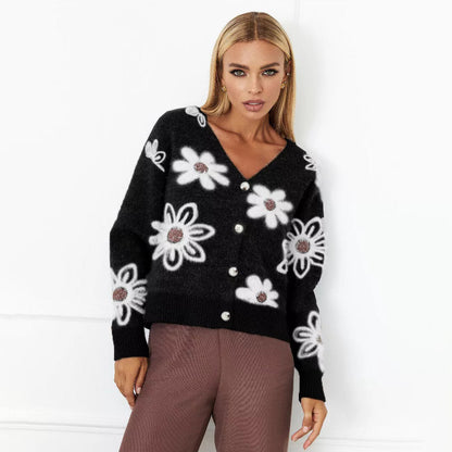 Damen Strickjacke Blumenmuster Norvielle