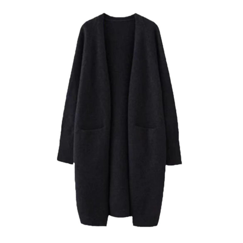 Damen Oversized Strickmantel Lässig Mit Taschen Beige
