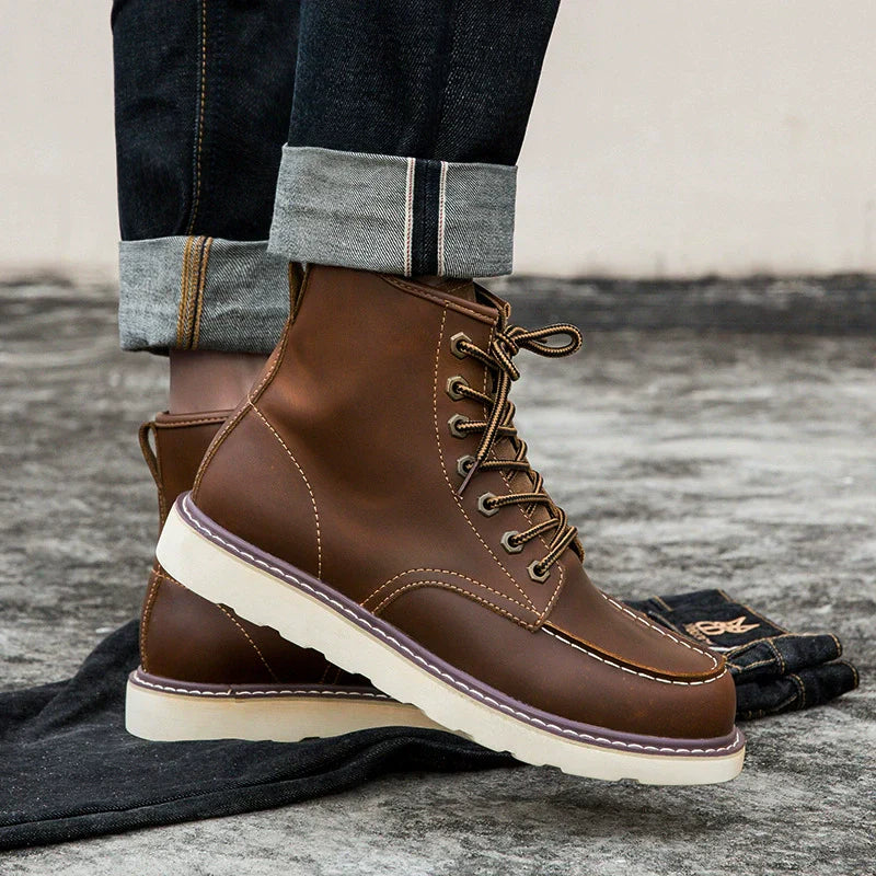 Herren Schnür-Boots dickes Sohle gepolstert schwarz