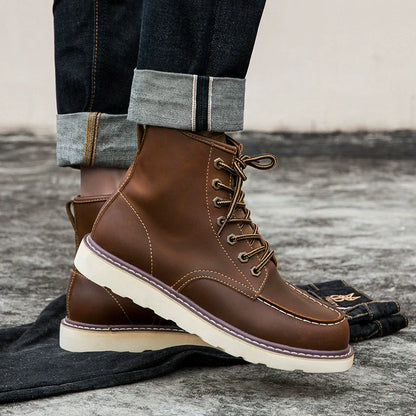 Herren Schnür-Boots dickes Sohle gepolstert schwarz