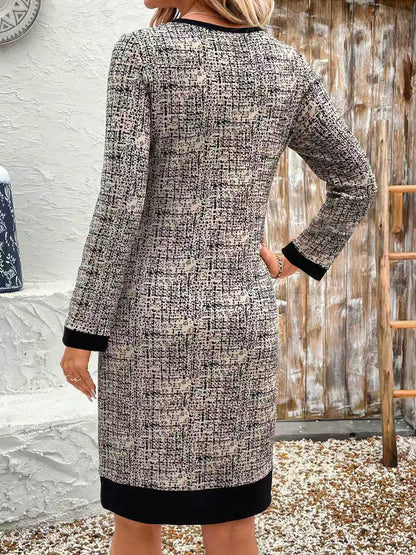 Norvielle Damen Rundhals Schmal Knielang Kleid