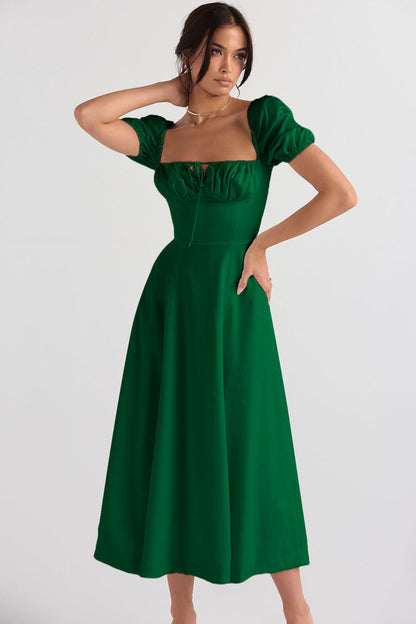 Damen Elegantes Midikleid Puffärmel Raffinierter Ausschnitt Norvielle