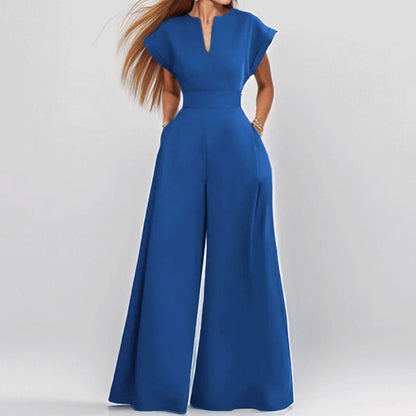 Damen Jumpsuit Mit Kurzen Ärmeln Tiefem Ausschnitt Norvielle
