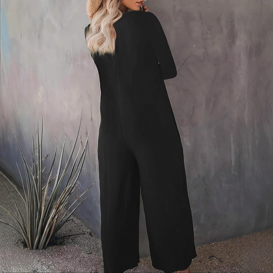 Damen Jumpsuit Weit geschnitten mit Taschen Moderner Schnitt Norvielle