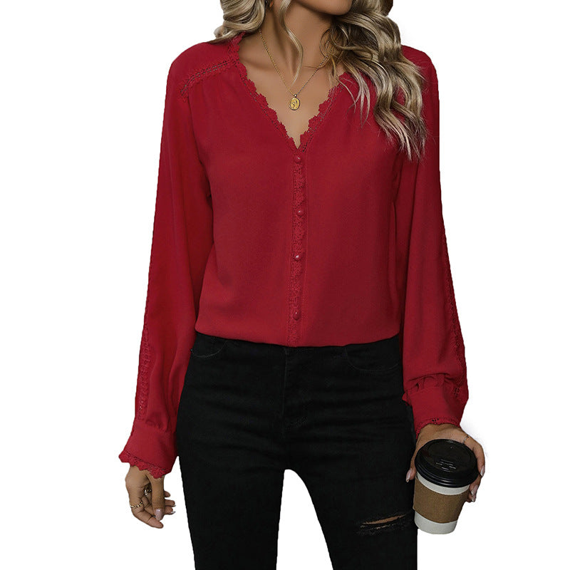 Damen Bluse Rüschendetails Knopfverschluss Norvielle