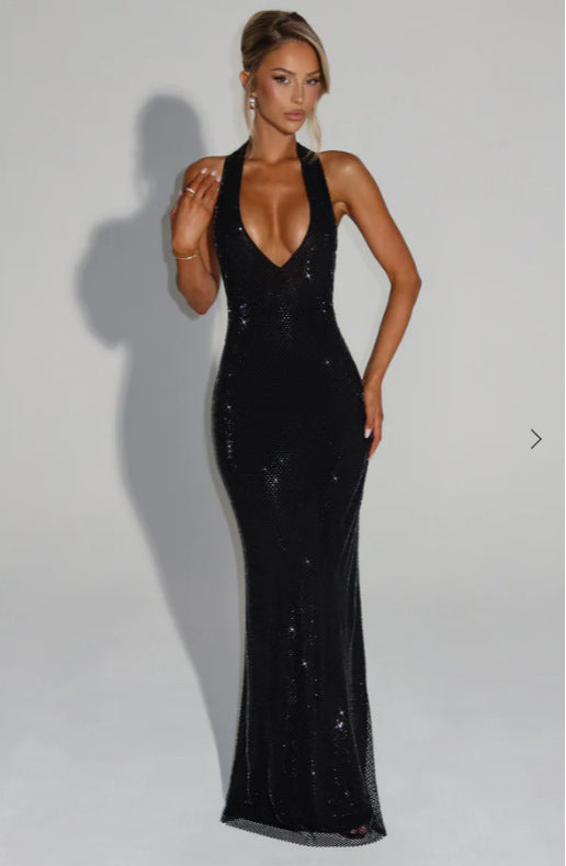 Damen Abendkleid Glitzernd V-Ausschnitt Figurbetont Norvielle
