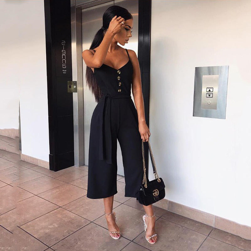 Damen Jumpsuit V-Ausschnitt Seiden Gürtel