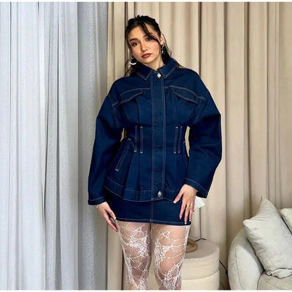Damen Jeansjacke Weite Ärmel Tailliert Norvielle
