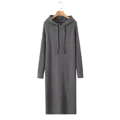 Damen Strickhoodiekleid Kapuze Rippenmuster Norvielle
