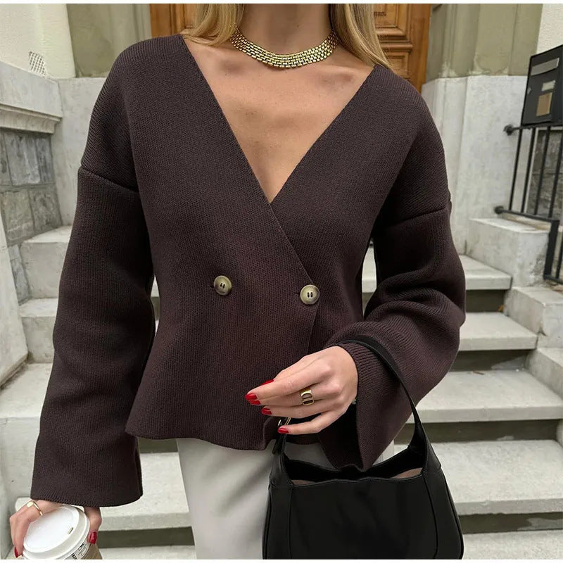 Damen Strickjacke Asymmetrisch Große Knöpfe Norvielle - Norvielle