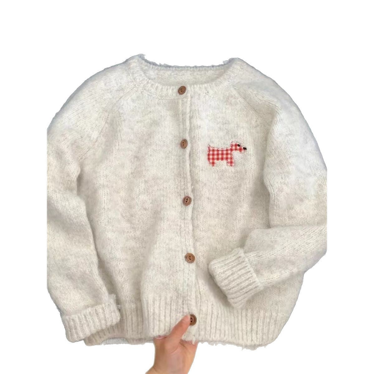 Damen Strickcardigan Hunde-Motiv Norvielle