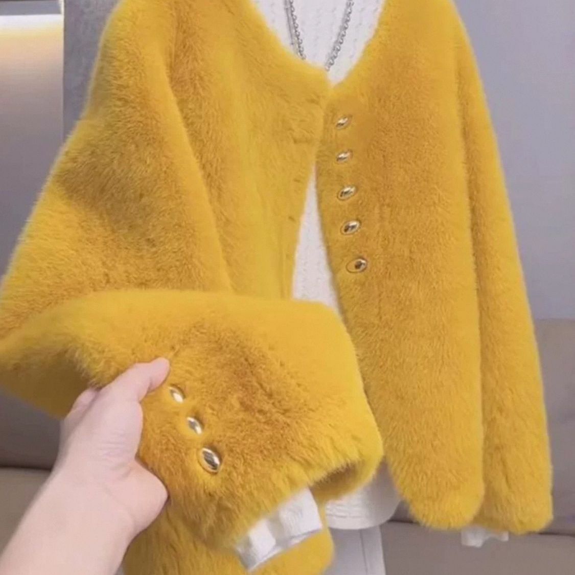 Damen Weiche Jacke Goldene Knöpfe Norvielle