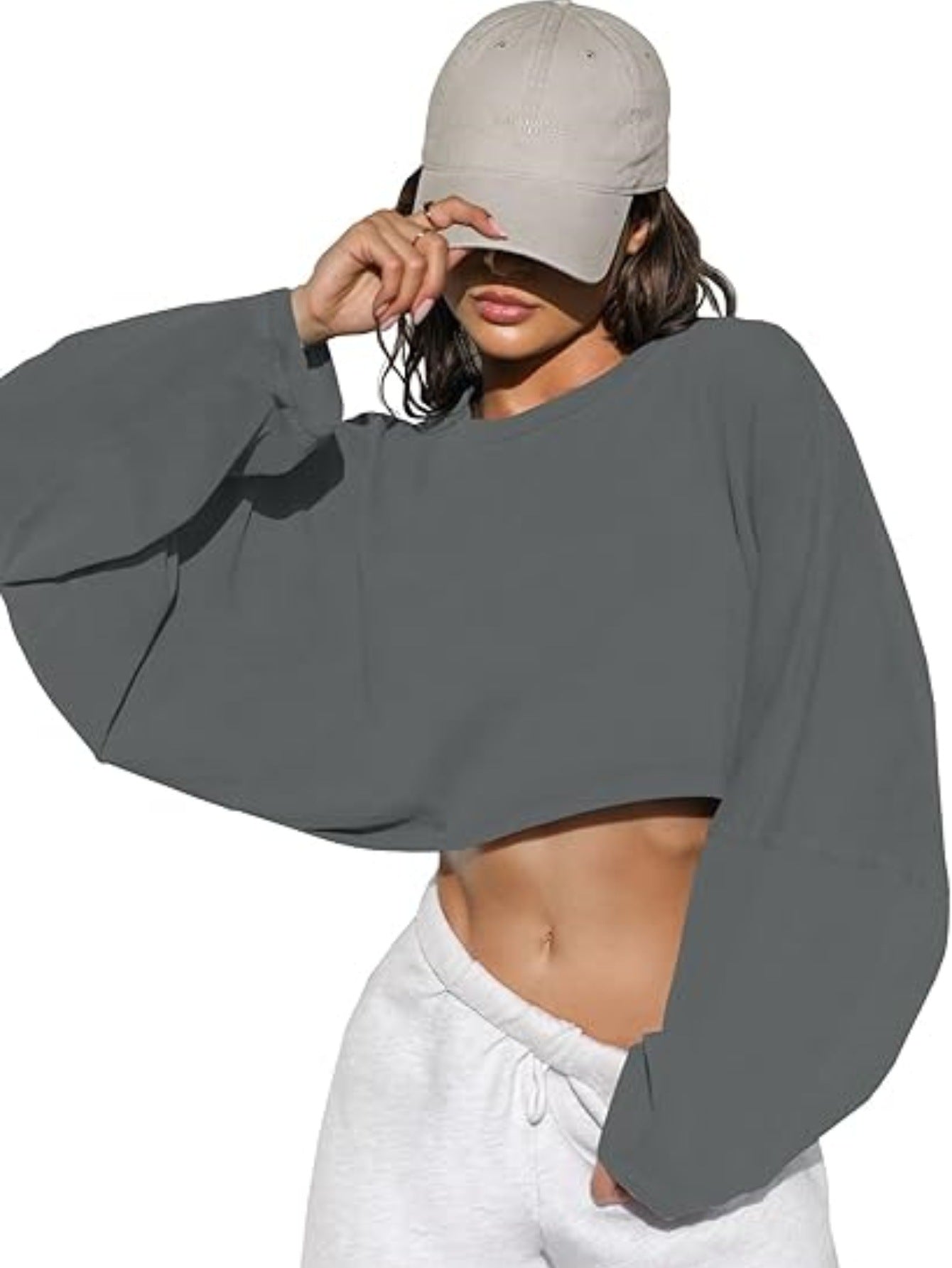 Damen Cropped Sweatshirt Voluminöse Ärmel Lässiger Schnitt Norvielle
