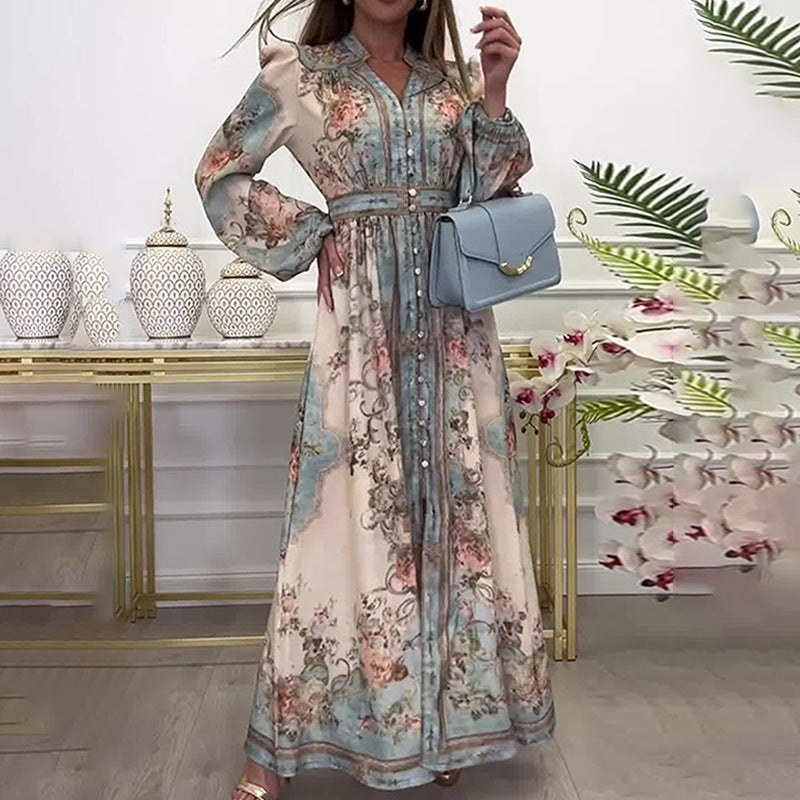 Damen Maxikleid Floralmuster Seide Elegant