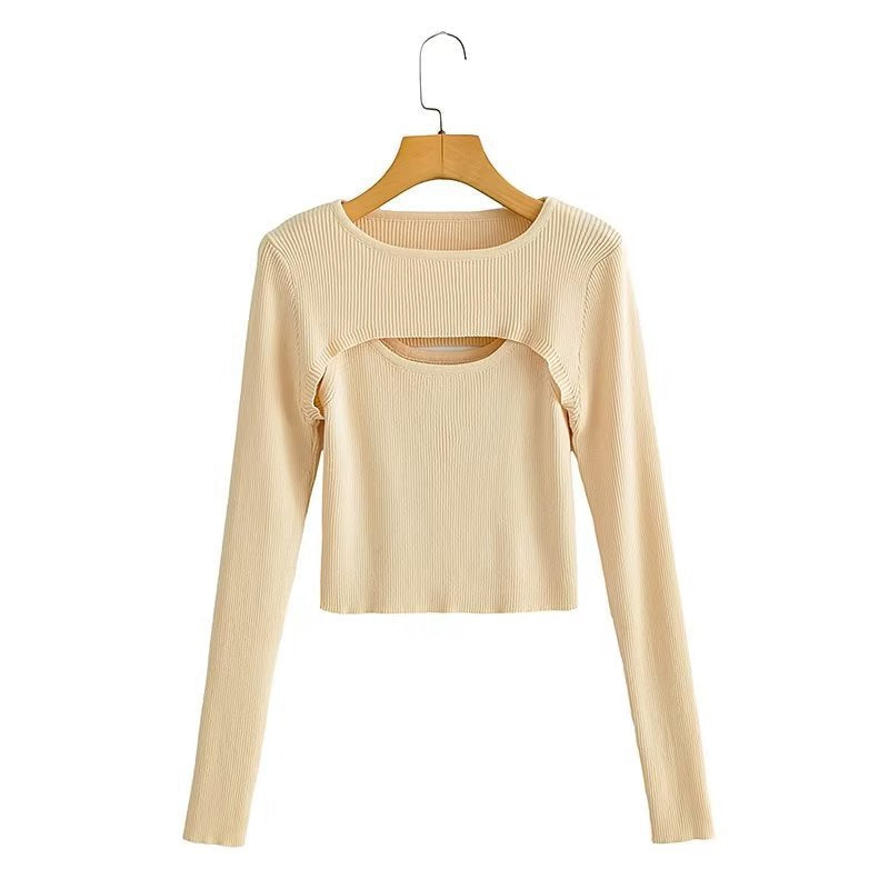 Damen Langarm Crop- Cut-Out-Design