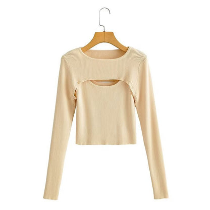 Damen Langarm Crop- Cut-Out-Design