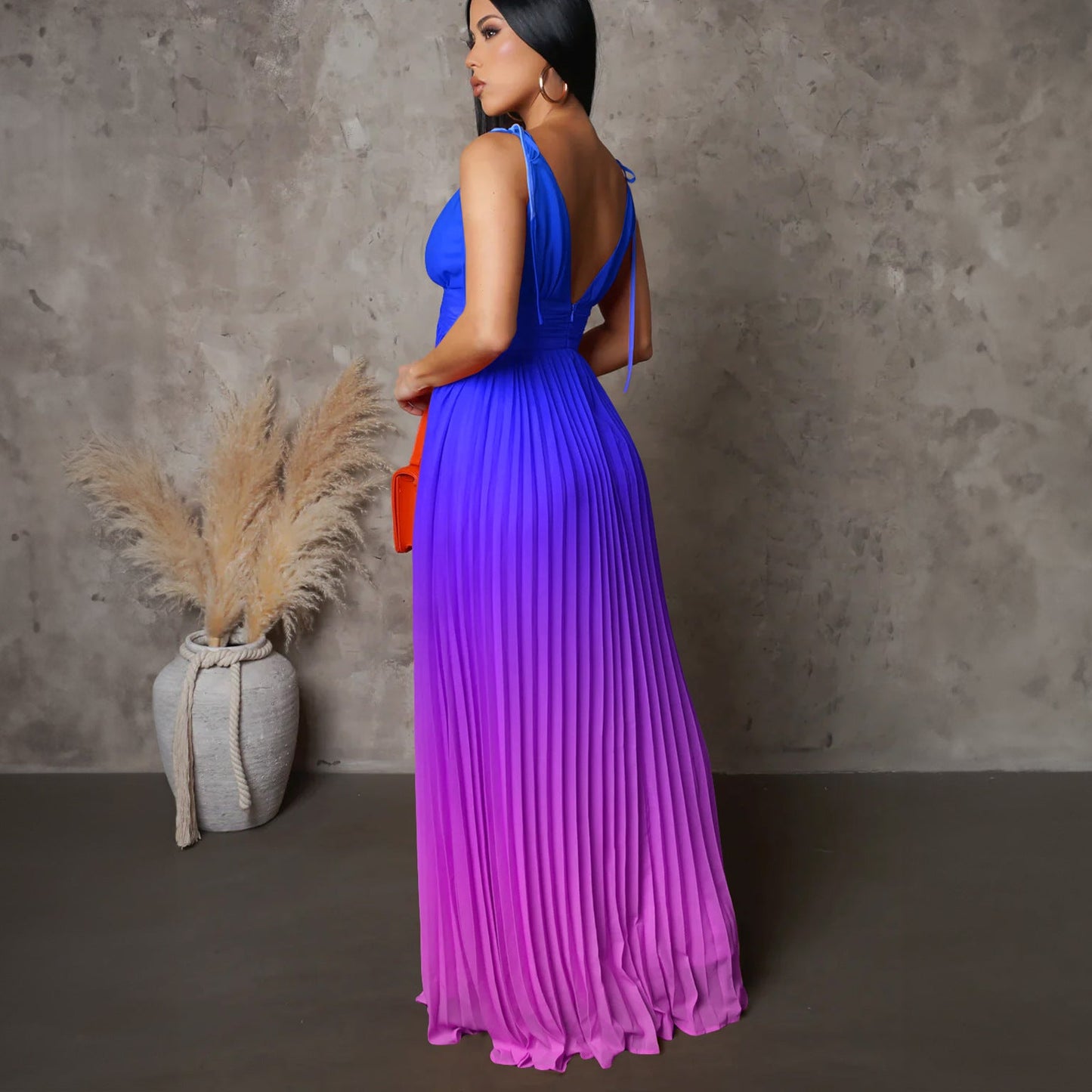Damen Maxikleid V-Ausschnitt Falten-Design Elegant