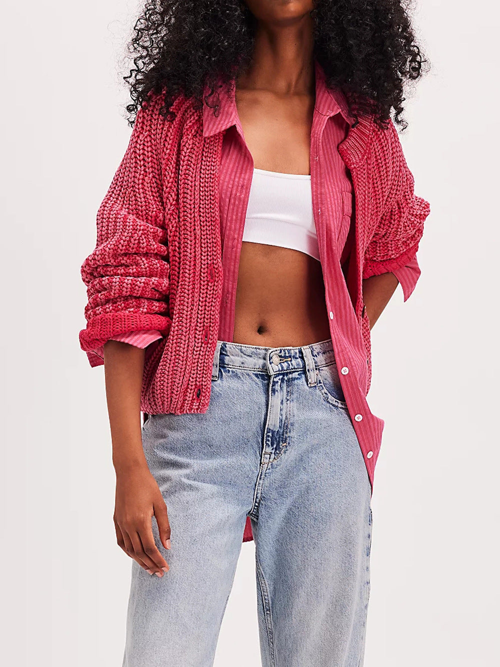 Damen Strickcardigan Luftig Große Knöpfe Modern Norvielle