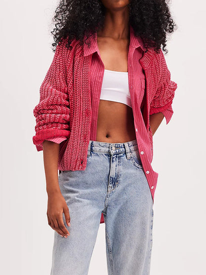 Damen Strickcardigan Luftig Große Knöpfe Modern Norvielle