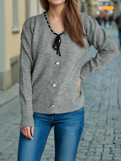 Damen Strickjacke Dekorative Knöpfe Kordelzug Norvielle