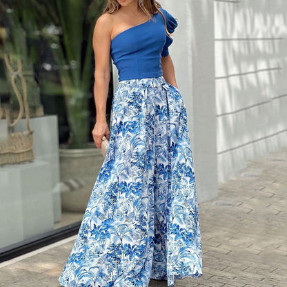 Damen Maxikleid Asymmetrisch Floralmuster Norvielle