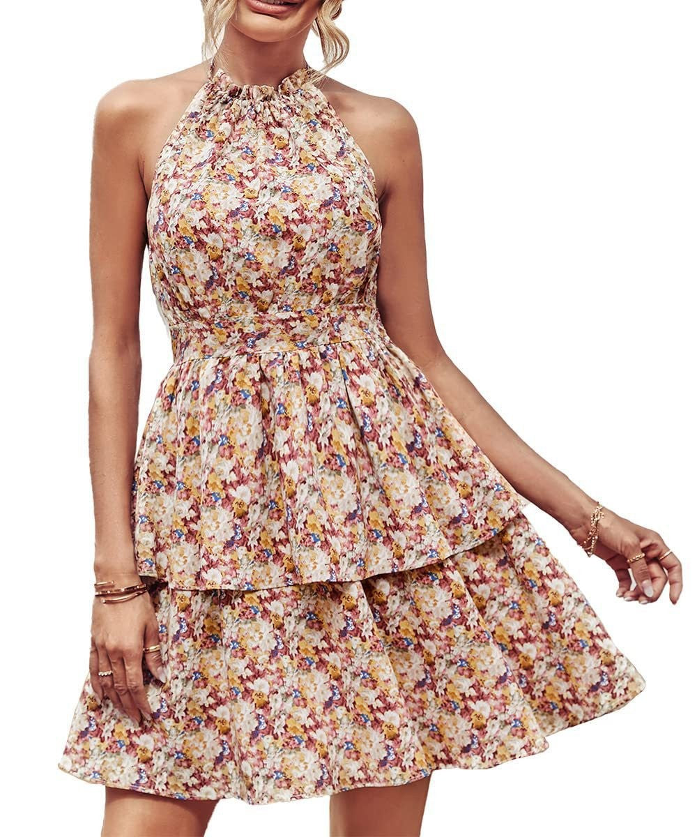 Damen Sommerkleid Volant Hochgeschlossen Norvielle